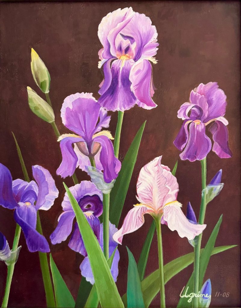 Laura Grime Painting - Irises For Mum and Dad